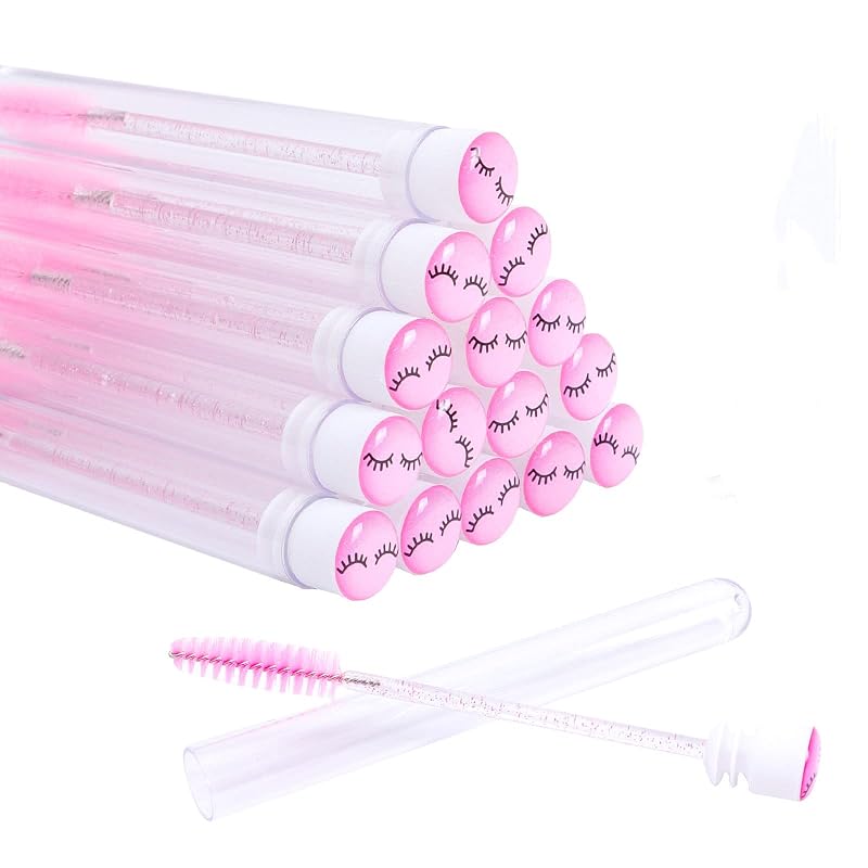 20 Escovinhas descartáveis rosa para cílios Ipien com tubo e detalhe em formato de diamante