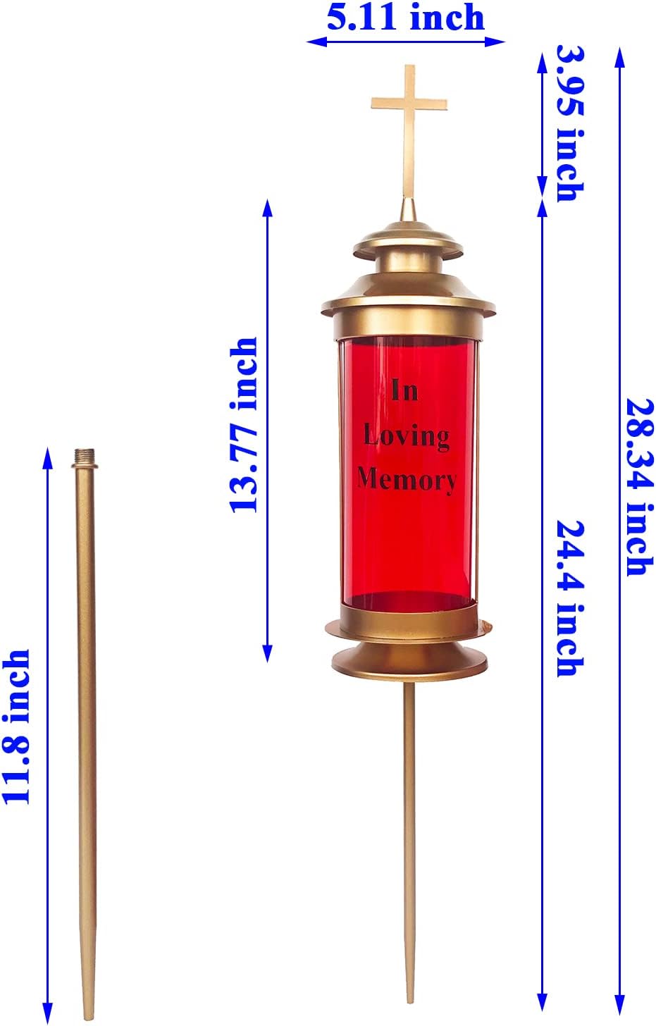 Beautiful Candle Lamp Memorial Lantern Eternal Lights for Graves for Easter Grave Decorations for Cemetery with Cross Lights and Garden Stakes