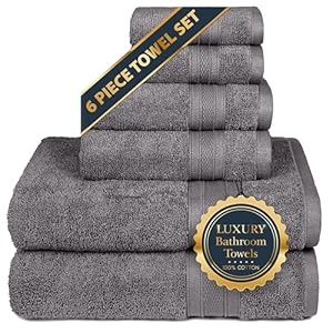 TRIDENT 6 Piece Towels Set 100% Cotton Premium 2 Bath Towel 2 Hand Towel 2 Face Cloth Ultra Soft Highly Absorbent Towels for Bathroom Fast Dry Shower Towels for Gym Pool Spa – Charcoal Towel Set