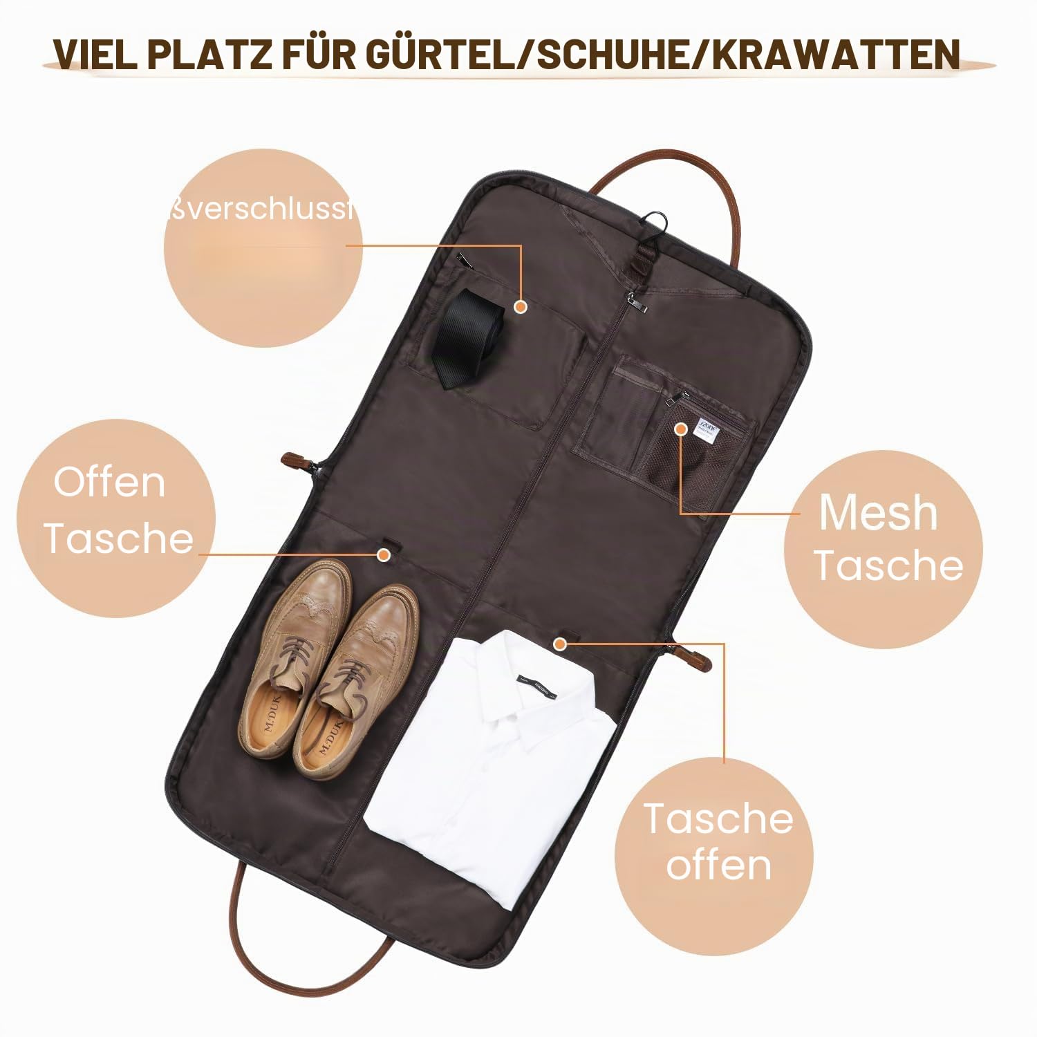 S-ZONE Herren Kleidersack Anzugtasche Canvas Echtleder Trim Kleidertasche für Reisen Kurzurlaub Geschäftsreisen Aufbewahrung