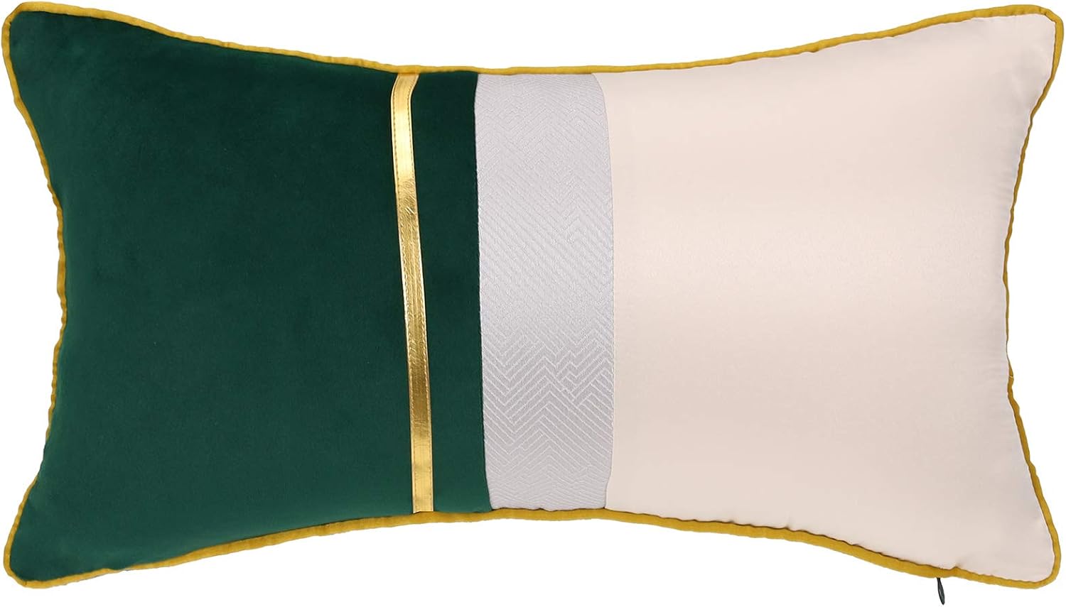 EECCA 2-Pack Gold Leather Striped Patchwork Velvet Cushion Case Luxury Modern Rectangle Throw Pillow Cover Decorative Pillow for Bedroom Living Room Cushion Cases Bed Sofa,Forest Green,12x20 Inches