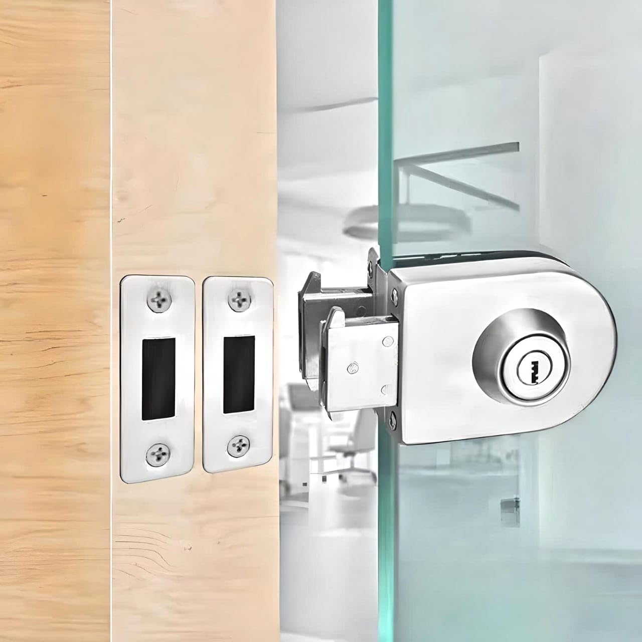 VICTAC Stainless Steel Wall to Glass Door Lock, No Drilling, Single Door, Frameless Glass, Brushed Steel Finish-image-13