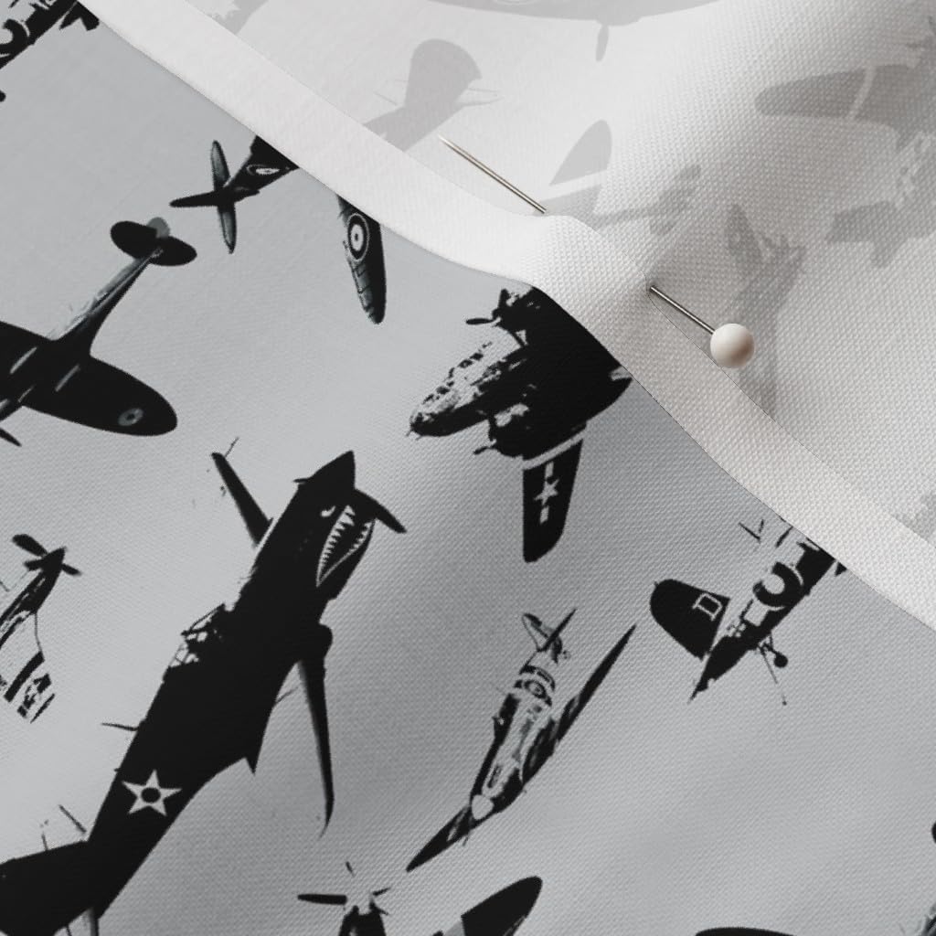 Spoonflower Fabric - Retro Day Gray Plane Vintage Printed on Petal Signature Cotton Fabric by The Yard - Sewing Quilting Apparel Crafts Decor