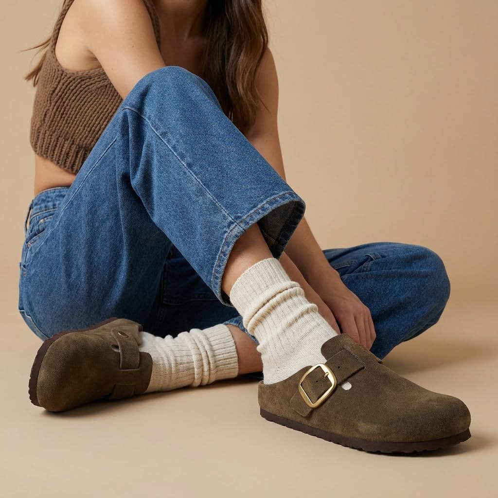 CUSHIONAIRE Rusty Genuine Leather Clogs for Women, Comfortable Slip On Womens Shoes with Adjustable Buckle and Soft Memory Foam - Image 2