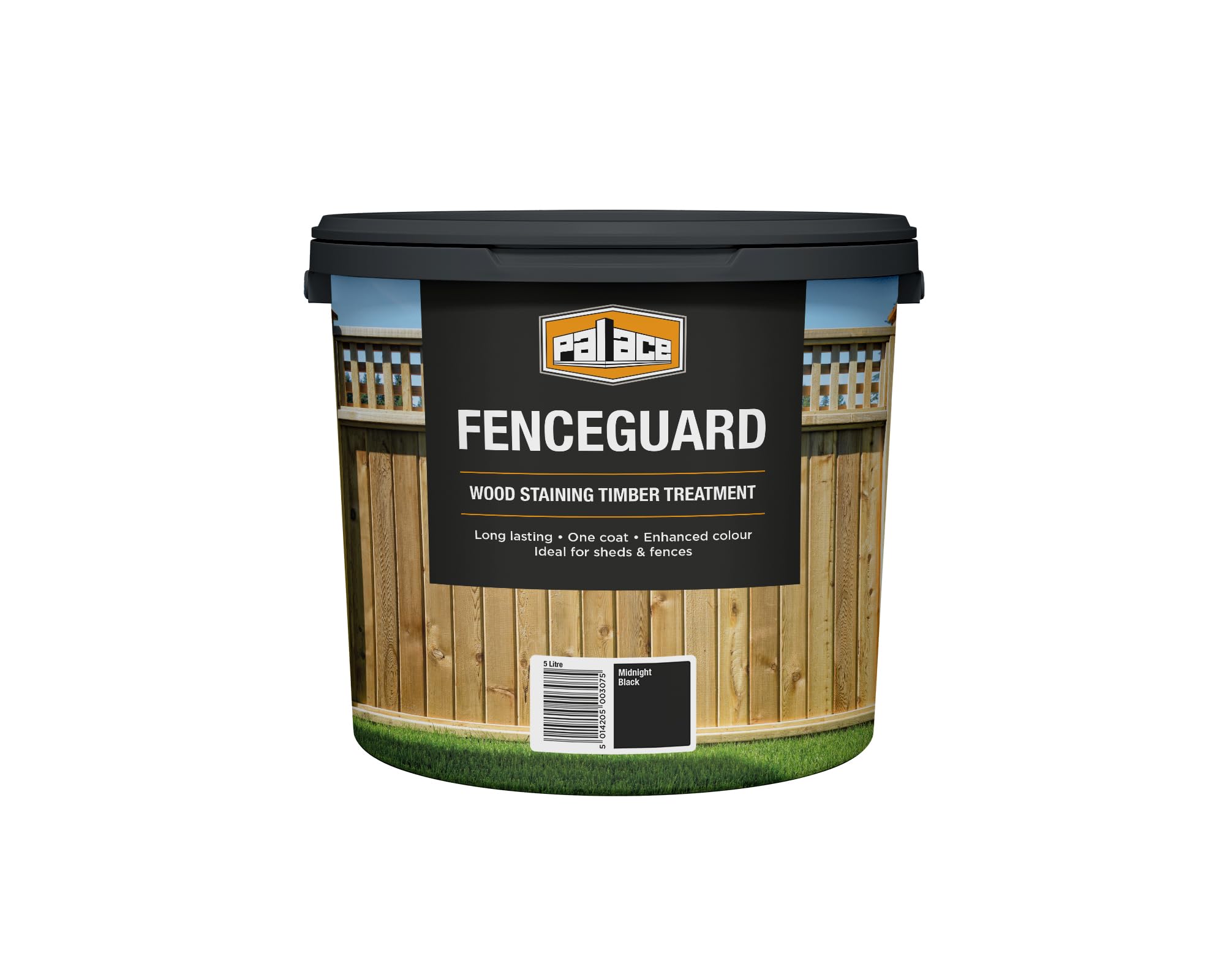 Palace Fenceguard Midnight Black 5L - Water-Based Fence and Shed Wood Stain & Timber Treatment - Water Repellent, UV-Resistant, Low Odour - for Rough-Sawn Timber