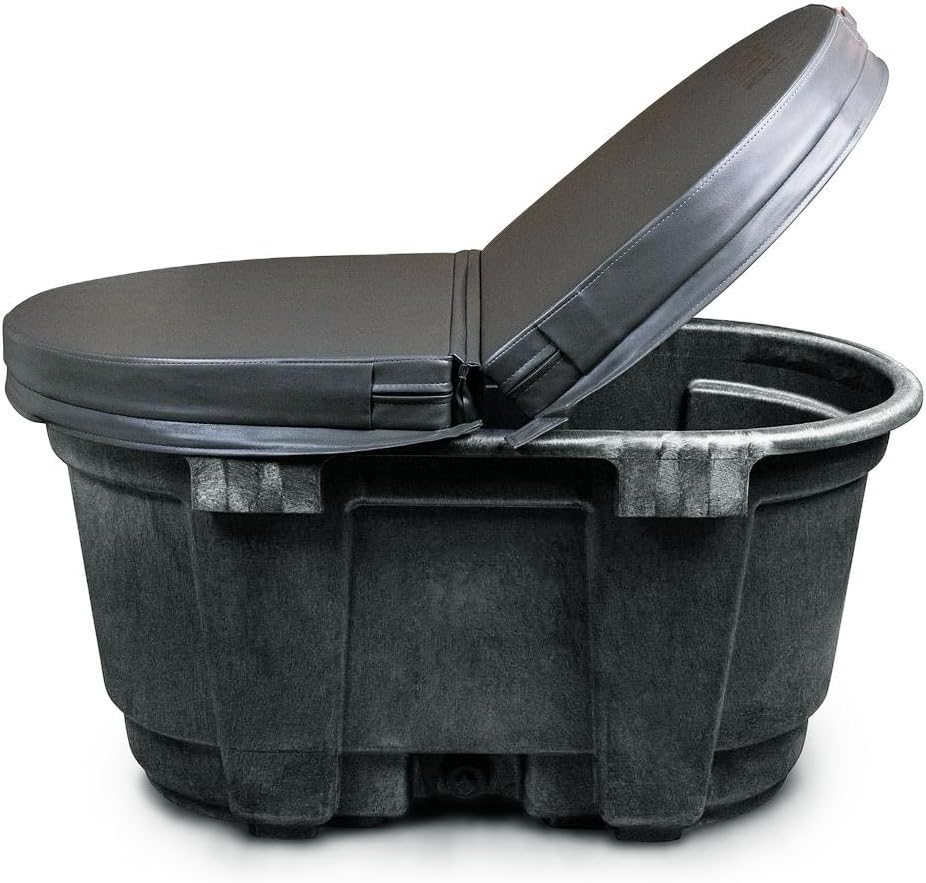 Cold Plunge Cover for Rubbermaid 100 Gallon Stock Tank, Insulated Ice Bath Lid with Locking Clips, Heavy-Duty Waterproof Marine Vinyl Spa Cover for Outdoor Cold Plunge Tubs, Black