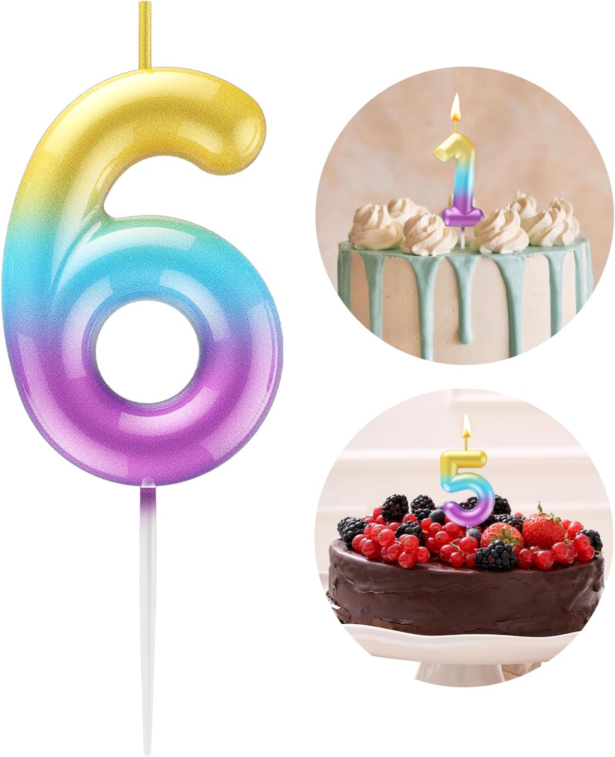Rainbow Number 6 Candle Happy Birthday 3D Number Candles for Birthday Cake Party Decoration Wedding Anniversary Celebration Supplies Rainbow Number 6 Candle Happy Birthday 3D Number Candles for Birthday Cake Party Decoration Wedding Anniversary Celebration Supplies