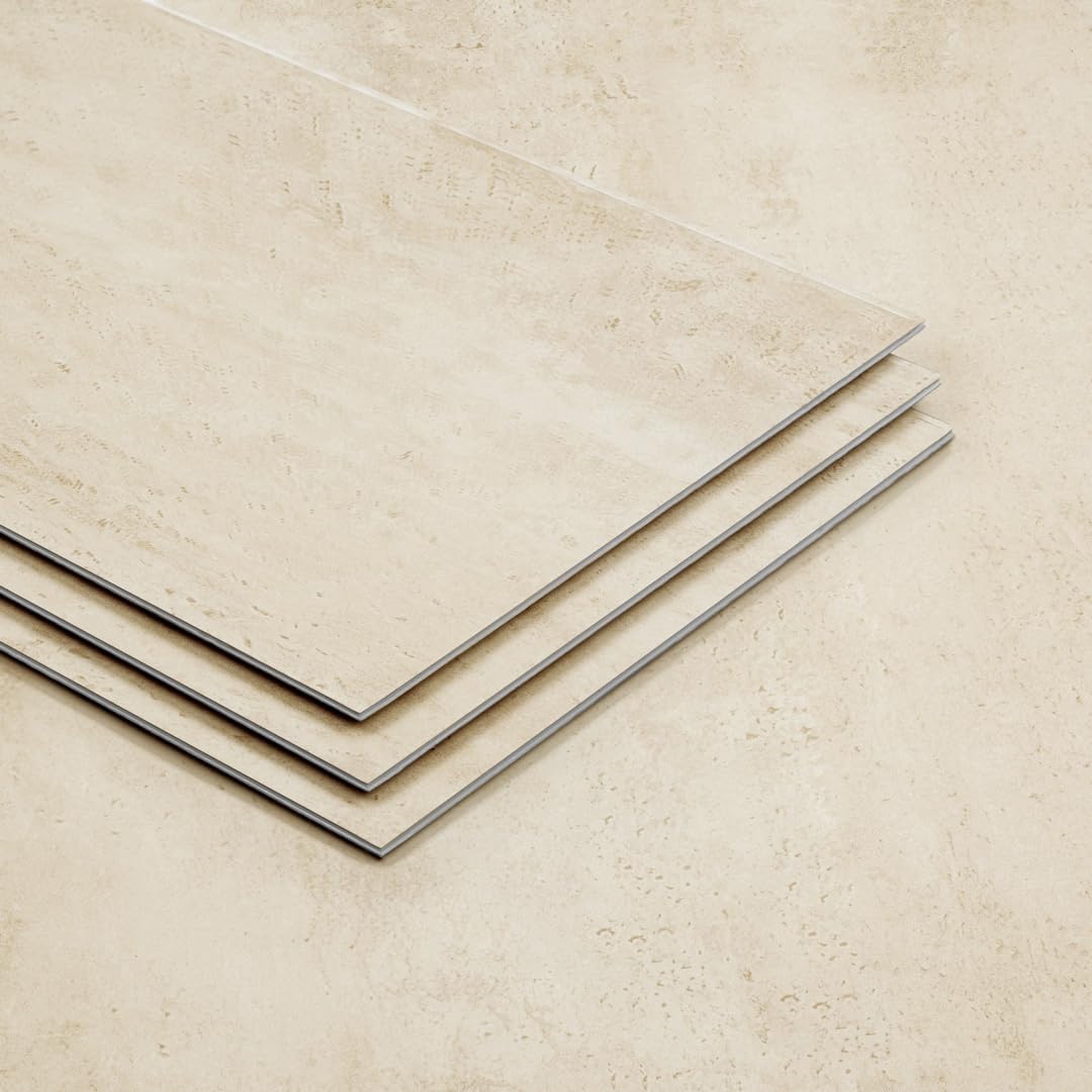 Lucida Surfaces Luxury Vinyl Flooring Tiles | Stone Look Tiles | Interlocking Flooring | DIY Friendly | MaxCore Terra | 6""x12"" | Sample Tile, Cream, MT-603SMP