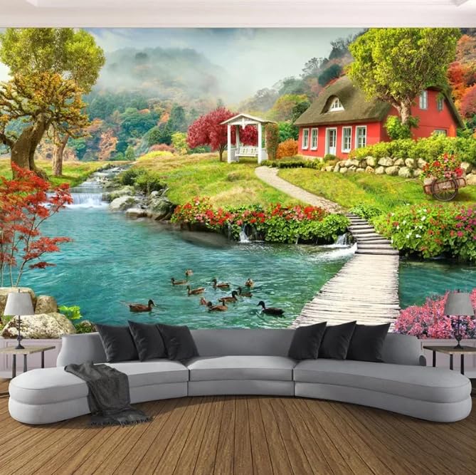 Papier peint mural 3D paysage de campagne pour créer un coin nature dans le salon