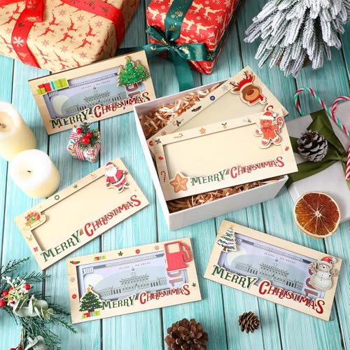 ReliThick 6 Pcs Christmas Money Holder Christmas Party Cash Holder Gifts Bulk for College Students Xmas Money Box Holiday Party Favors Xmas Wood Cash Decor2
