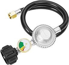 2 Feet Propane Hose with Regulator & Gauge, Universal Gas Grill Regulator for Blackstone 28''/36'' Griddle, Weber Grill, Propane fire Pit and More, 3/8" Female Flare for Most LP Gas Grills