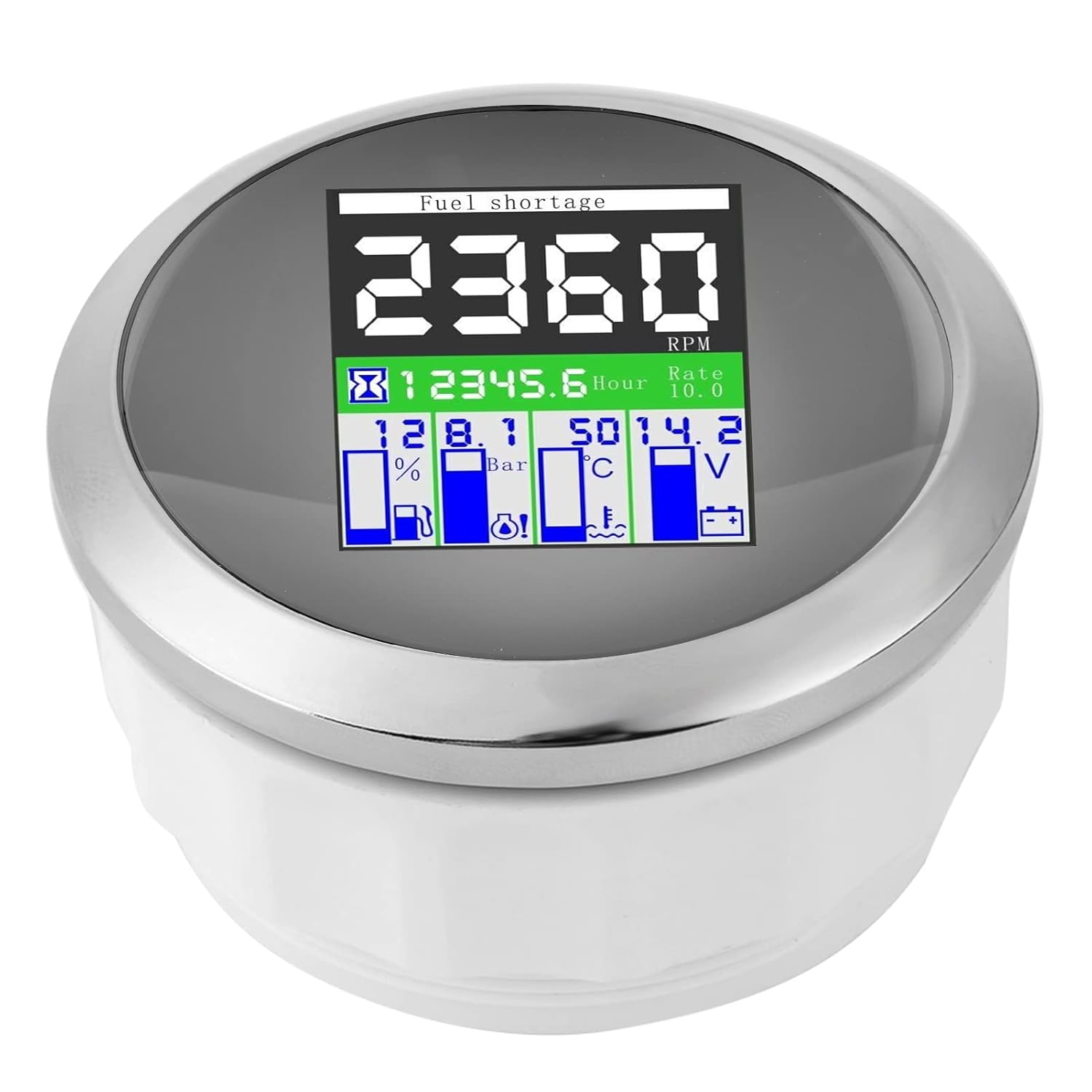 Pongnas Multifunction 85mm RPM Temperature Oil Pressure Fuel Gauge for Car Motorcycle Dial (White Dial)