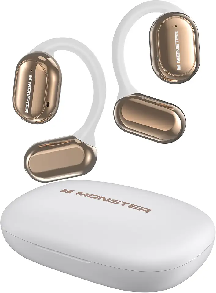 Monster Open Free AC100 Open Ear Bluetooth 5.3 Headphones, Wireless Earbuds with Earhooks, Immersive Stereo Sound by 16mm Large Driver, Clear Calls, 30H Playtime, for Workout