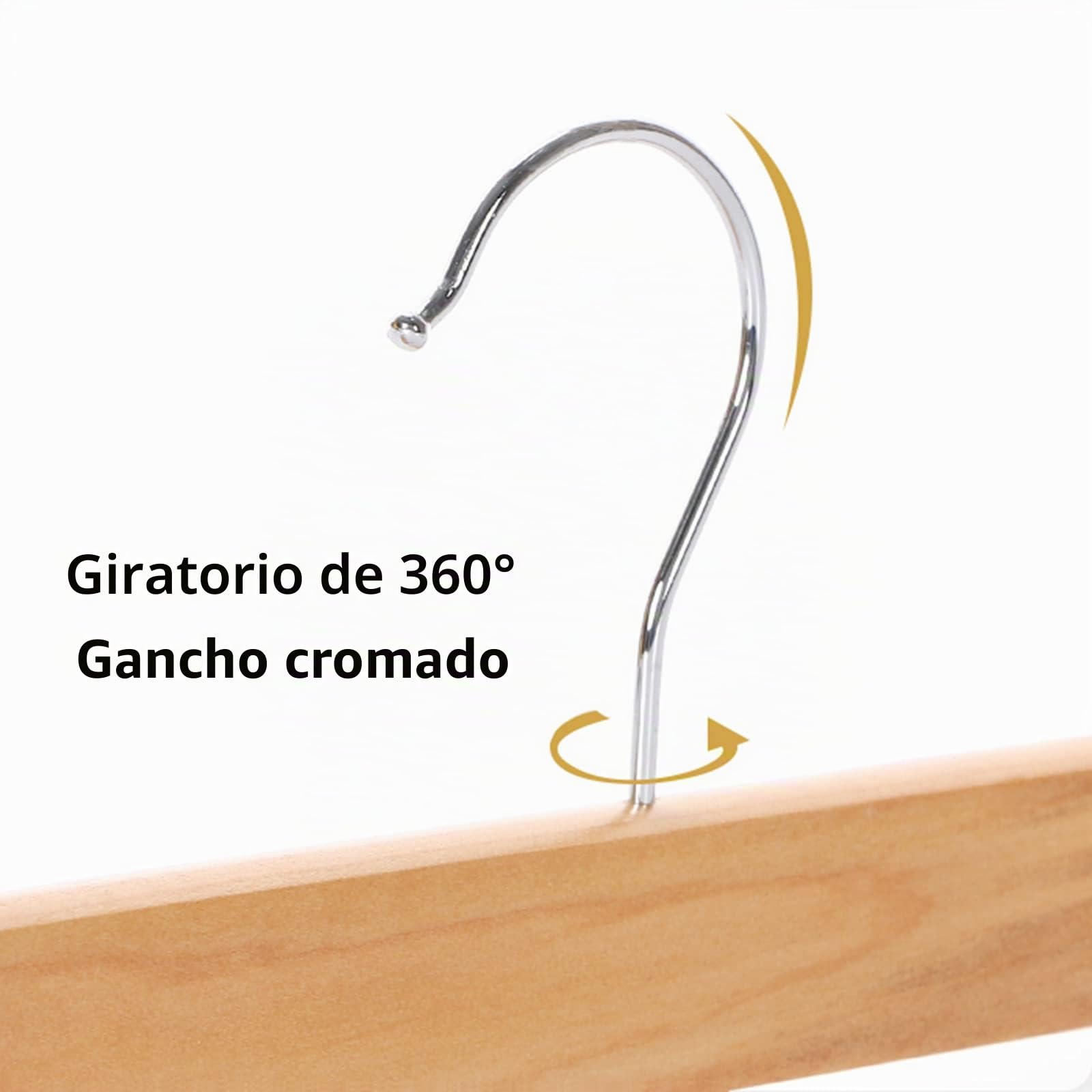 Tosnail Paquete de 15 perchas de madera natural de 14 pulgadas con clips y gancho giratorio de 360°, perchas de jeans resistentes, color natural