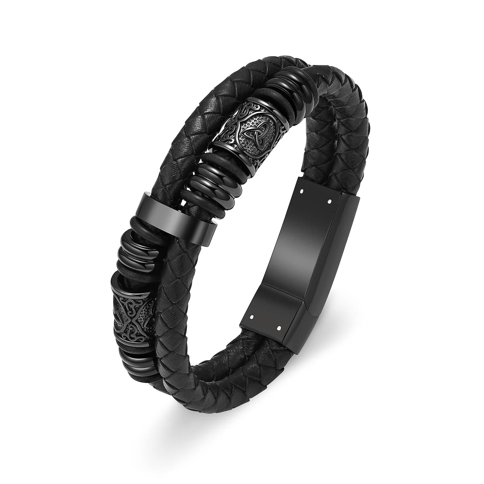 XYNSNDB Bransoletka kremacyjna na popiół dla mężczyzn Biżuteria pamiątkowa ze stali nierdzewnej Pleciona skórzana opaska na nadgarstek Bangle Keepsake
