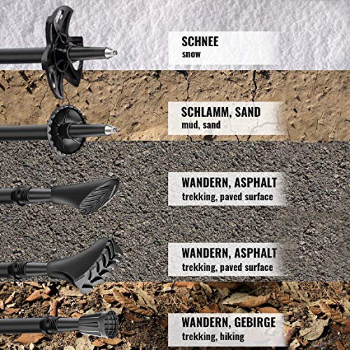 Foto von RHINOSPORT Nordic Walking Stöcke Wanderstöcke Trekkingstöcke 62cm bis 135 cm Verstellbar 7075 Aluminiumlegierung mit Tasche und Zubehör Damen Herren und Kinder für Wandern, Hiking, Trekking (Schwarz)