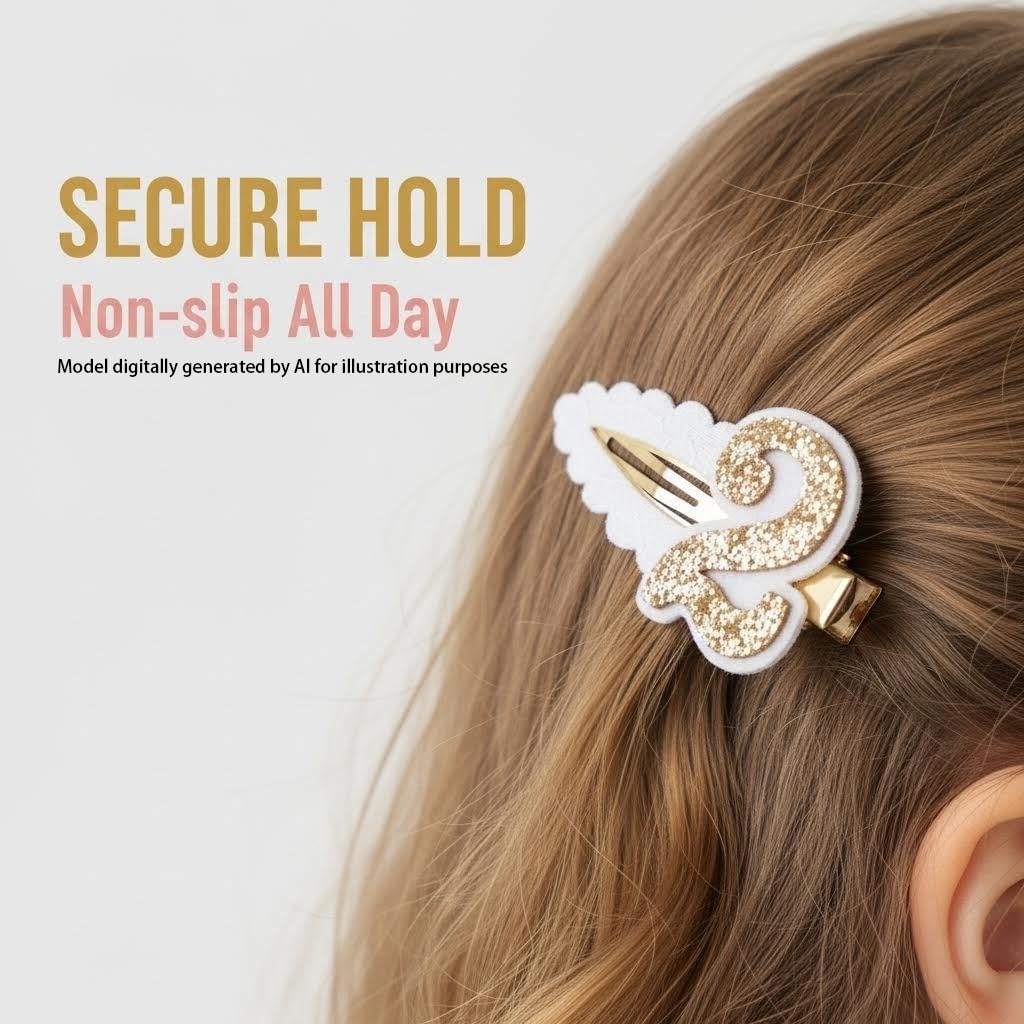 2nd Birthday Hair Clip for Baby Girls-Birthday Hair Clips for Party Decorations,Two Plush Fabric Gold Glitter Number Hair Clip, Head Ornament Accessories Photo Props for Baby Showers