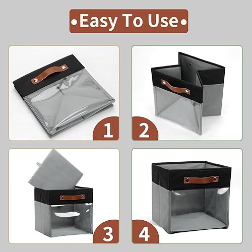 Miniatura 7 de HNZIGE Contenedores de almacenamiento de 11 x 11 pulgadas, cubos de tela de 11 x 11 pulgadas, organizador de almacenamiento transparente, contenedor