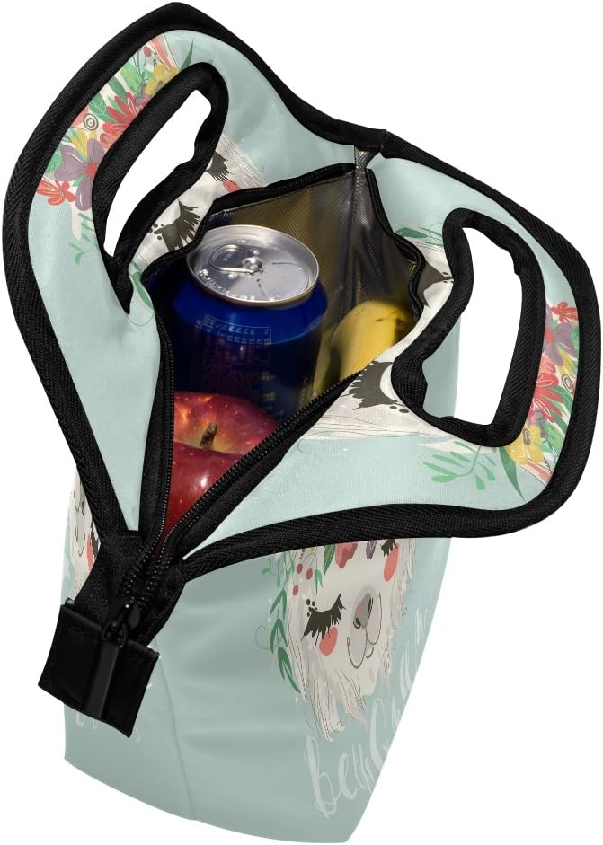 senya Lunch Bag Cute Llama Flower Printed Neoprene Tote Reusable Insulated Waterproof School Picnic Carrying Gourmet Lunchbox Container Organizer For Men, Women, Adults, Kids, Girls, Boys