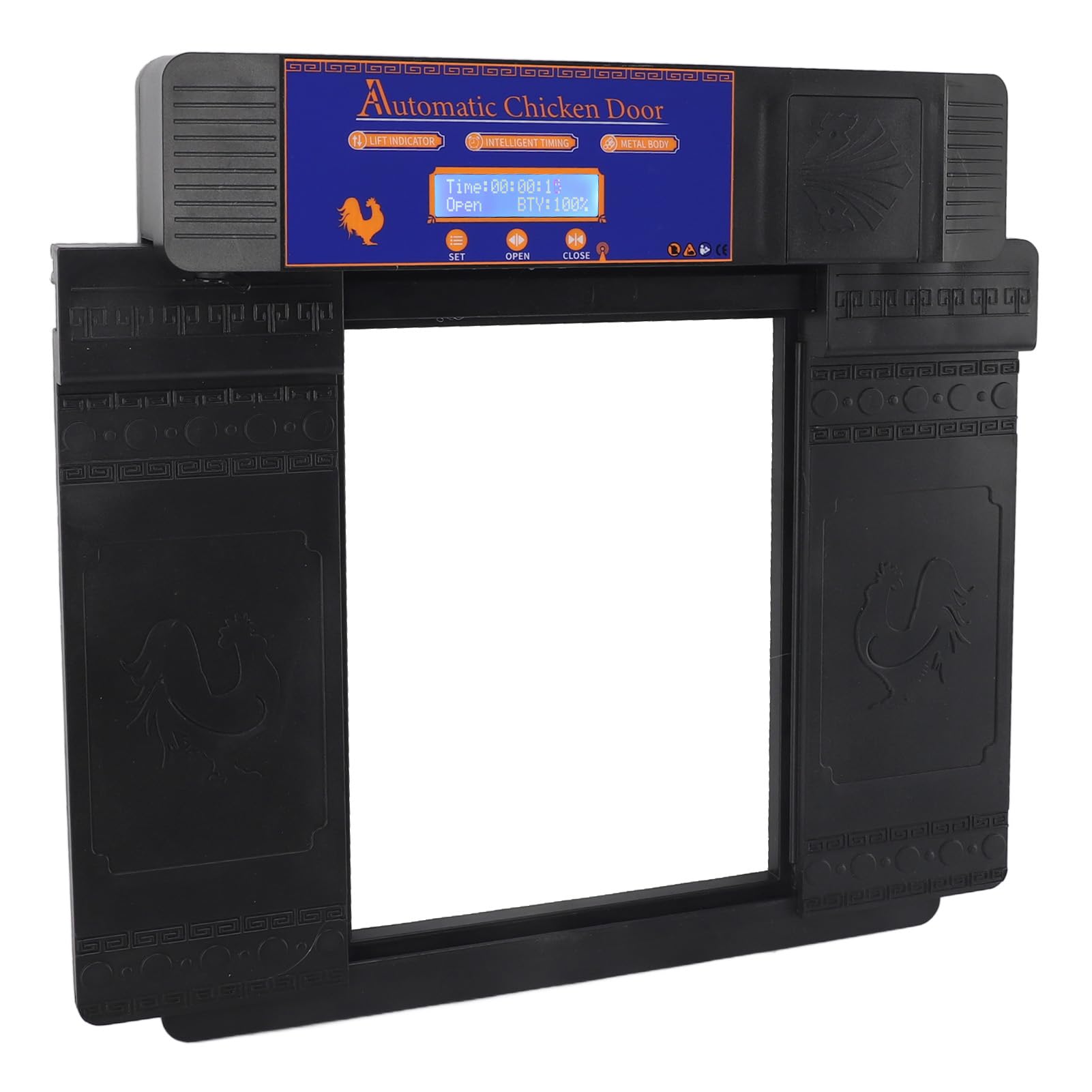 Porta Automatica per Pollaio, Robusta, Facile da Programmare, Comoda, Alimentata a Batteria, Porta a Doppia Apertura, Antiruggine, Durevole con Schermo LED HD per Esterni (BLACK)