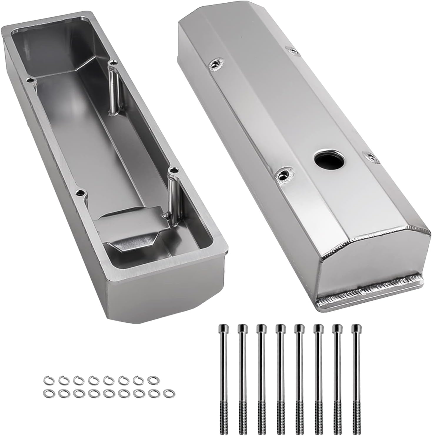 Tuningsworld Valve Covers Aluminum for Chevy SBC 283 302 305 327 350 383 400 Engine Small Block (1958-1986), 1/4" Billet Rail