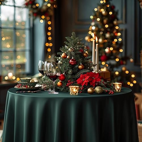 Miniatura 30 de Mantel redondo de 60 pulgadas blanco con borde elástico – Mantel ajustado sin arrugas y lavable para mesa redonda de 5 pies, mantel reutilizable