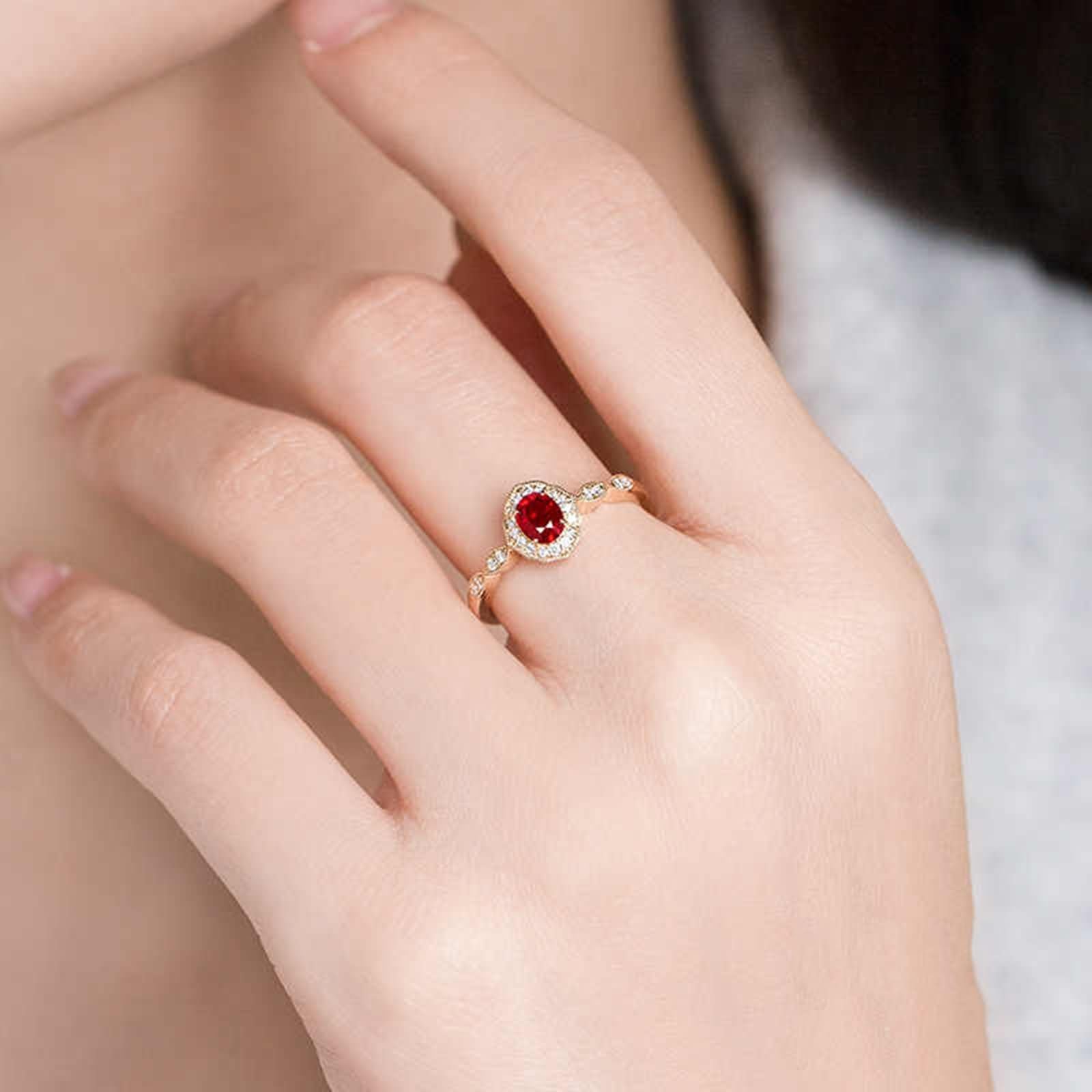 Złoty pierścionek damski 375 owalny pierścionek z 4 pazurami, 0,45 ct rubin i diament, pierścionki złoto 375, prawdziwe dla Ciebie, rozmiar 60 (19,1), żółte złoto 9 K, modna biżuteria na