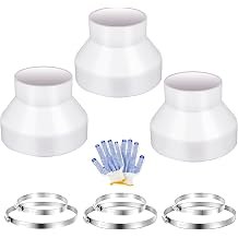3 Set 6 to 4 inch Duct Reducer Adapter, Air Duct Reducer Increaser with 304 Stainless Steel Hose Clamps, HAVC Pipe Connector for Inline Ventilation Fitting System 6 to 4 Inch, White