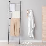 Towel Blanket Ladder Black Metal Blanket Ladder Holder Industrial 5 Tier Wall Leaning Ladder Rack for Bathroom Living Room Laundry Room (Matte Black)