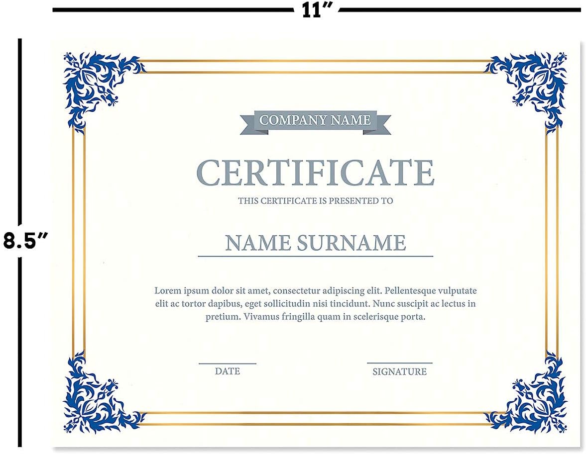 Empire Blue, Gold & White Parchment Certificate Papers - Pack of 100, Laser & Inkjet Printer Compatible, for Office, Business Awards, Graduation, School Diplomas, 8-1/2" x 11" on 60 lb. Text Stock