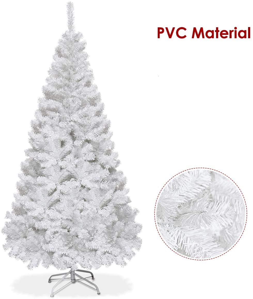 DREAMADE Albero di Natale Artificiale Albero folto in PVC con Supporto in Metallo e Piedi Bianco, Vari Dimensioni (2,1M)