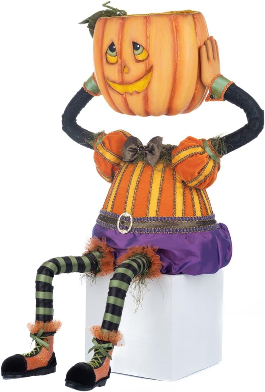 Katherine's Collection 2023 Halloween Hollow Percy Pumpkin Head Candy Bowl, Orange Polyester
