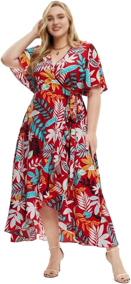 JSEIAJB Ladies Dresses V-Neck Fashion Women Short Sleeve Printed Bohemian Dress Casual Streetwear