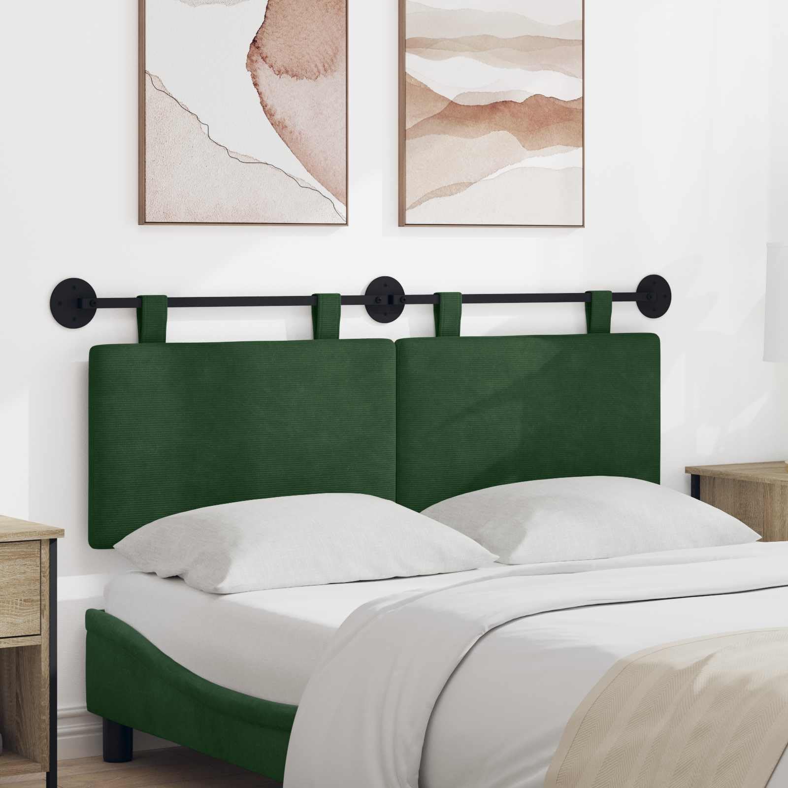 Cabecero colgante de pana, 130 x 55 x 5 cm, juego de 2 unidades con lazos para colgar extraíbles, montaje en pared, acolchado suave para dormitorio, habitación de invitados, accesorios de cama
