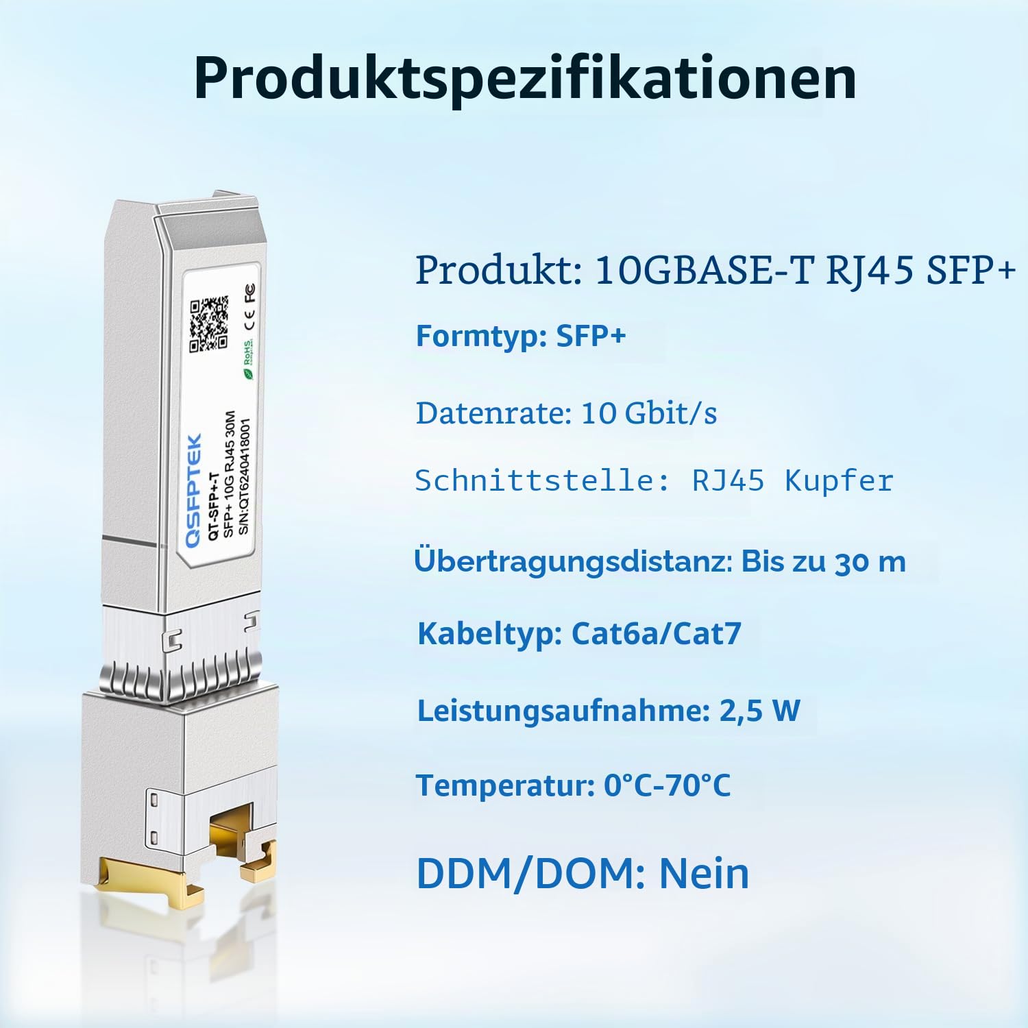 QSFPTEK 10GBASE-T SFP+ RJ45 Transceiver up to 80m, 10G SFP+ to RJ45 Copper Mini-GBIC Modul für Cisco SFP-10G-T-S, Ubiquiti UF-RJ45-10G, D-Link, Supermicro
