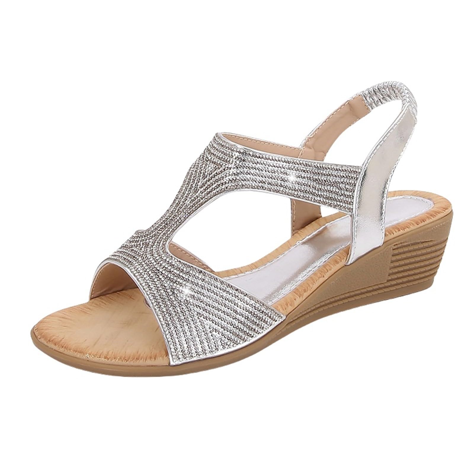 Sandalo Zeppa Donna Scarpe Estive Eleganti Sandali da donna nuovi estivi comodi e alla retrò stile etnico leggero spiaggia vacanza tacco elastico fondo Sandali Chiusi Davanti Sandalo Elegante
