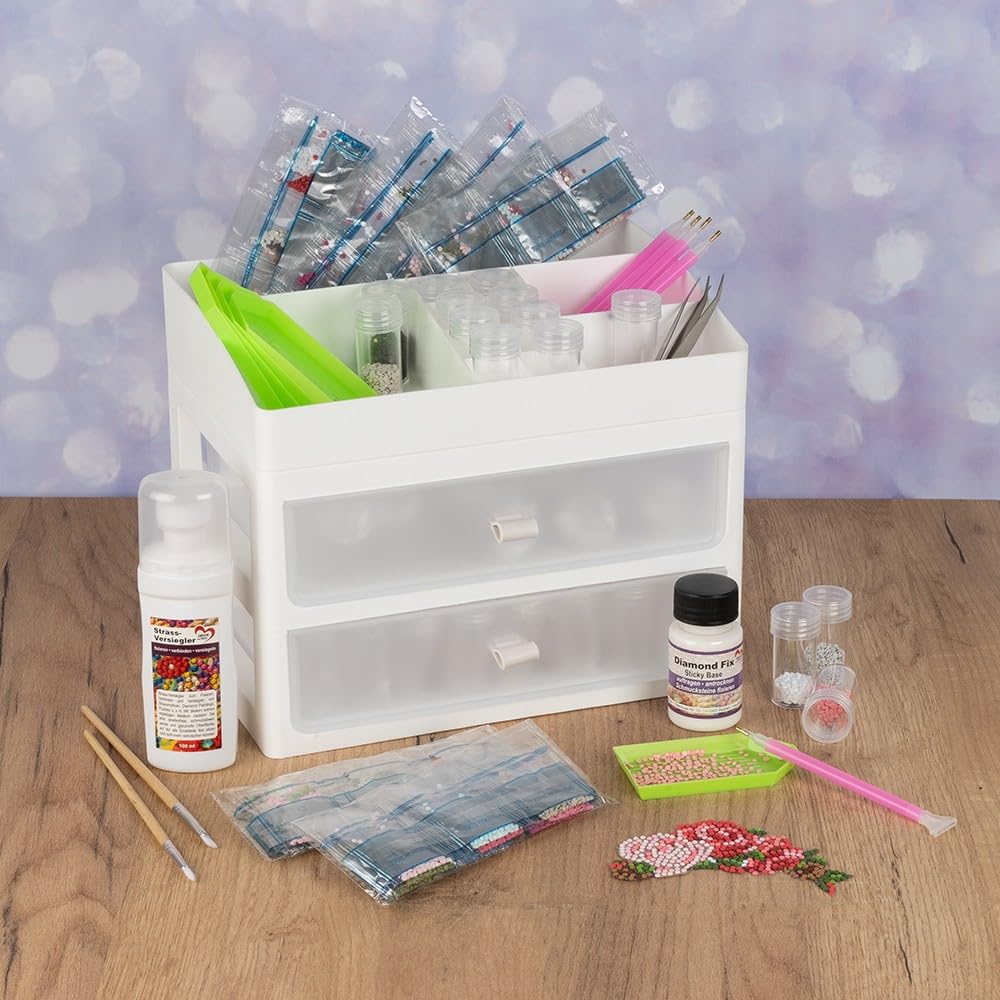 Ideen mit Herz Contenitore per pietre e accessori per diamond painting | Organizer per ordinare | Scatola per sistemi di immagazzinaggio | Dimensioni: 26 cm x 18 cm x 20,8 cm | Valigetta fai da te per