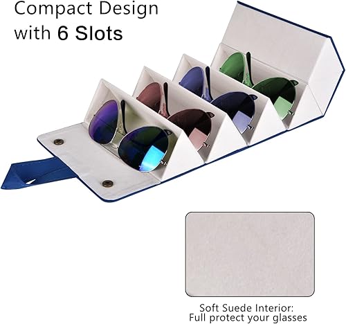 Miniatura 4 de MEGREZ Caja organizadora de lentes de sol, cuero sintético plegable para mujer, estuche organizador de gafas, soporte múltiple para lentes de sol