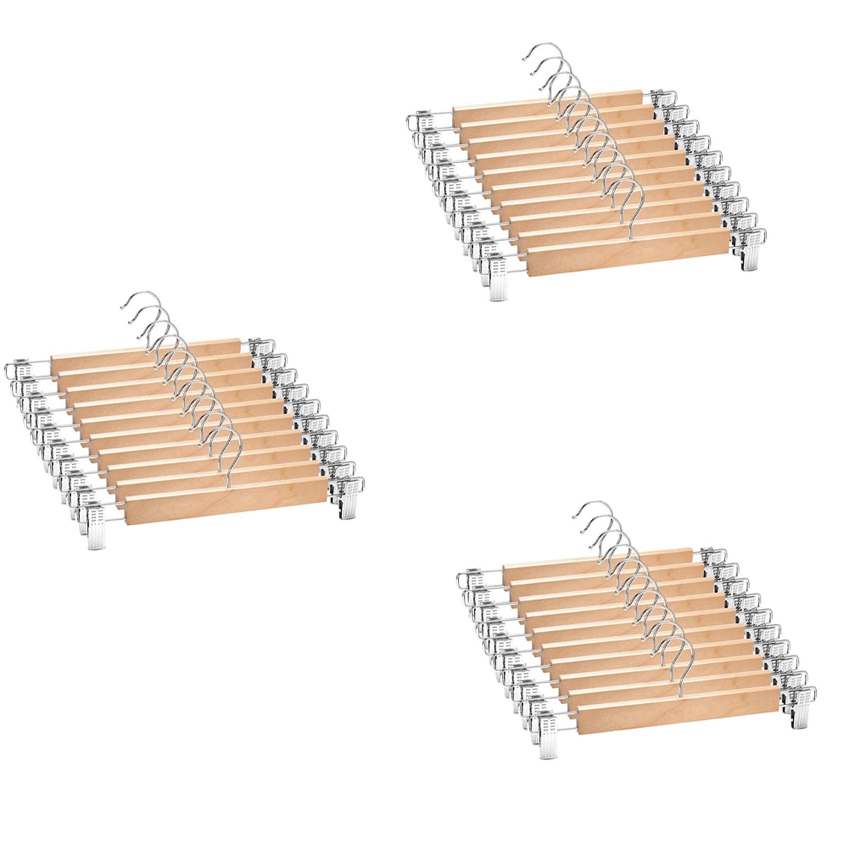 Cintre de pantalon en bois lot de 30 avec clips réglables et crochet rotatif 360°