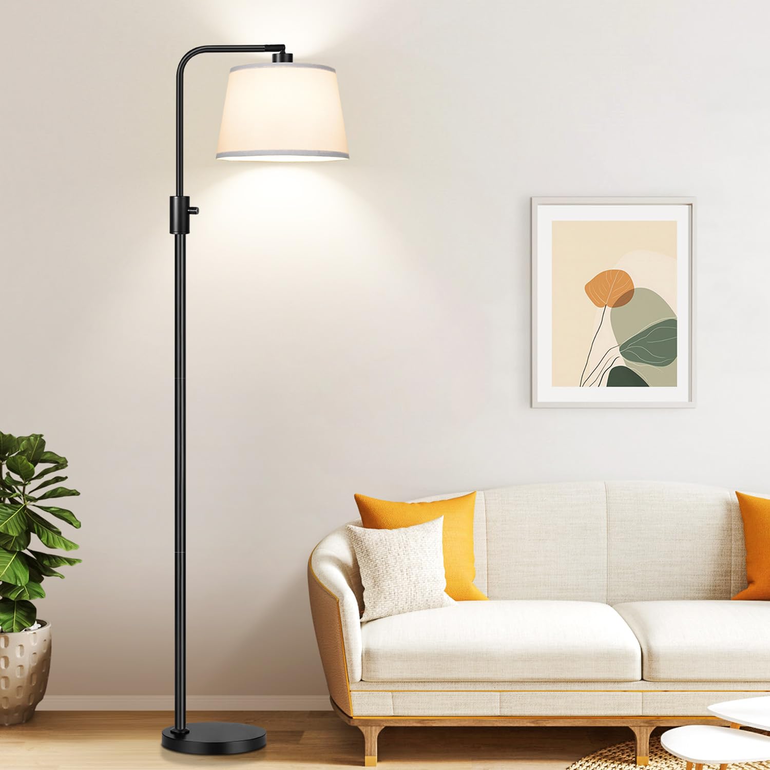 Photo 1 of ?Upgraded? Dimmable Floor Lamp, 1000 Lumens LED Edison Bulb Included, Arc Black Floor Lamps for Living Room Modern Standing Lamp with White Shade, Tall Lamps for Living Room Bedroom Office Dining Room