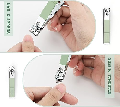 Miniatura 3 de Juego de cortaúñas de 10 piezas, juego de decoración de belleza profesional de acero inoxidable, juego de diez piezas verde portátil, imprescindible