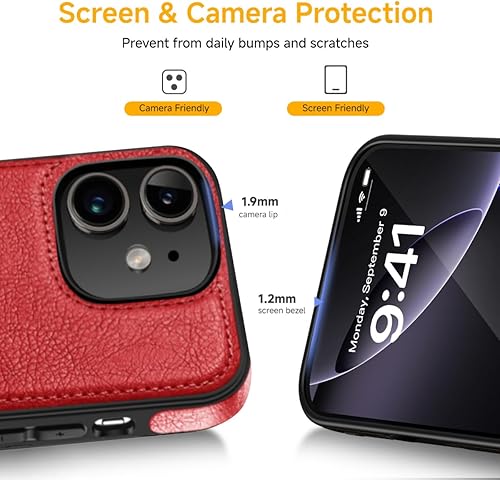 Miniatura 7 de Funda de cuero vegano para iPhone 11 Funda delgada elegante de lujo del teléfono de la vendimia 6.1 pulgadas (rojo)