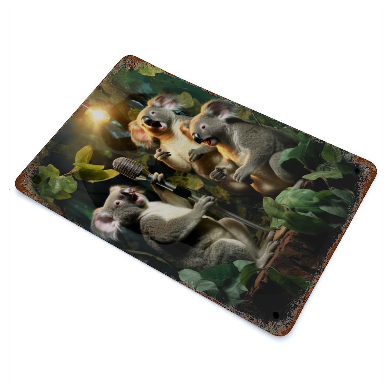 Koala Karaoke 11.8"x7.9" Rusty Metal Tin Sign, Shabby Chic Decor for Bistro, Counter And Cafe Decor