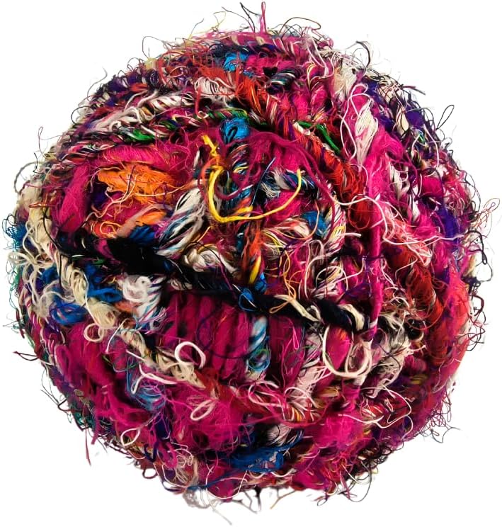 KNITSILK Recycled Sari Silk Yarn – 1 x 100g Multicolour Unique Bulky Yarn Ball, 80+ Yards | Eco-Friendly Handmade Fiber for Knitting, Crochet, Weaving, Crafts, and DIY Projects.