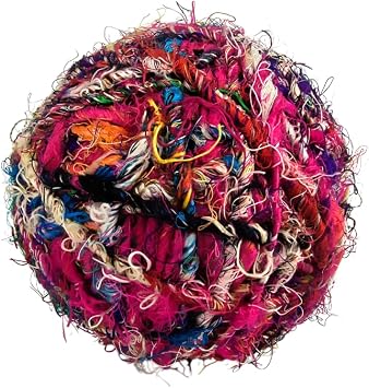 KNITSILK Recycled Sari Silk Yarn 1 x 100g Multicolour Unique Bulky Yarn Ball, 80+ Yards | Eco-Friendly Handmade Fiber for Knitting, Crochet, Weaving, Crafts, and DIY Projects.