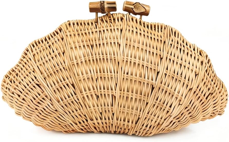 CUXVA Handwoven Shell Rattan Clutch for Women Summer Beach Straw Bags Sea Shell Clutch Purse
