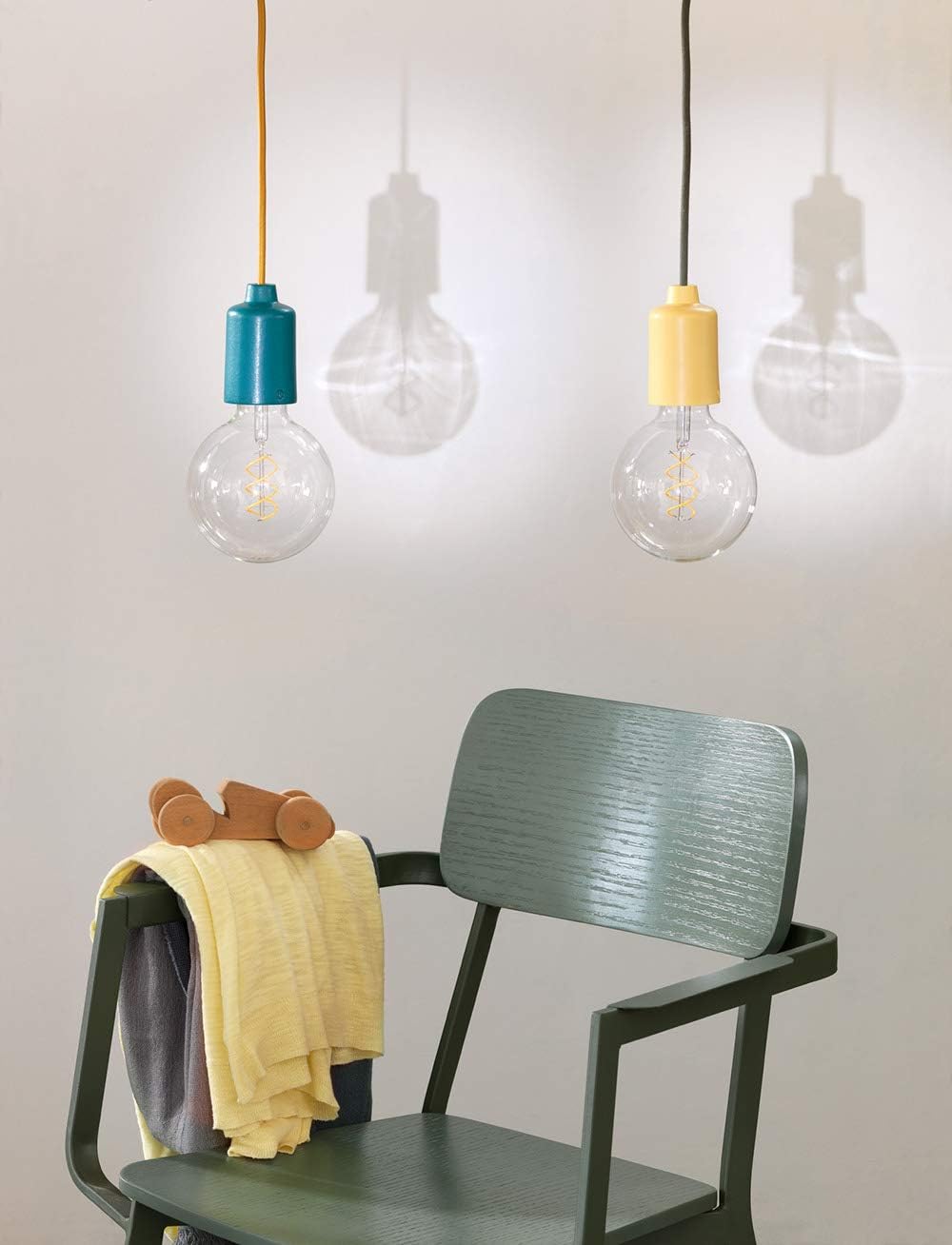 Klartext – Light Round Textile Cable for Lighting, 3 x 0.75 mm, Olive Green Cotton, 3 m. Attention: Earth cable included! Maximum anti-shock safety!