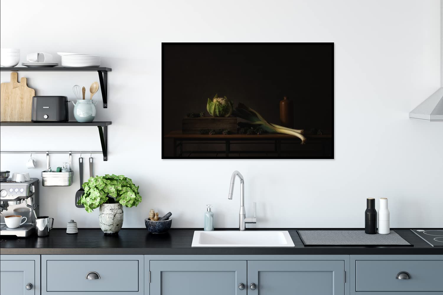 Poster Bilder Wanddeko Deko Wohnzimmer 120x80 cm Stilleben - Tisch - Malerei - Gemüse - Lauch - Blumenkohl - Kunst