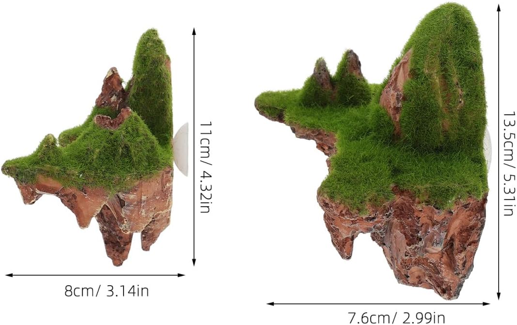 Yardwe 2Pcs Floating Island Aquarium Decor Simulated Mountain Rocks with Suction Cup Lightweight Moss Rock for Fish Tank Landscaping Easy Setup for Stress Habitat