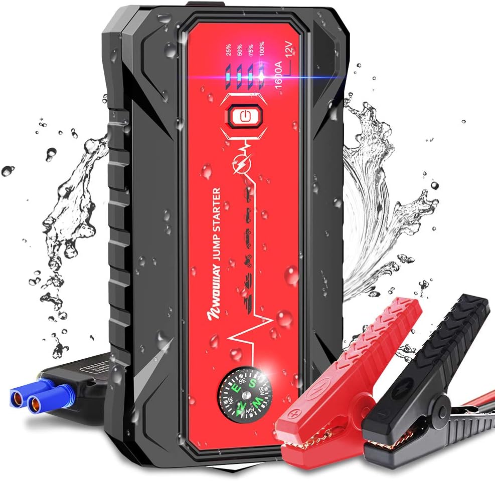 Amazon ジャンプスターター エンジンスターター 000mah 大容量 1600aピーク電流 車用エンジンスターター 7lガソリン車 6lディーゼル車に対応 緊急起動電源 12v 急速充電 モバイルバッテリー スマートジャンパーケーブル Qc3 0 Type Cポート搭載 Led緊急ライト付き